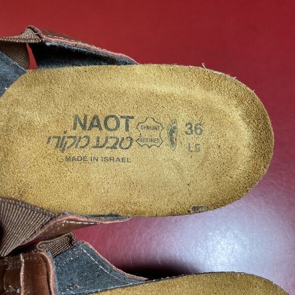 Naot Leather Slide Sandals Womens EU 36 US 5.5 Brown Chain Israel Comfort - Picture 12 of 13